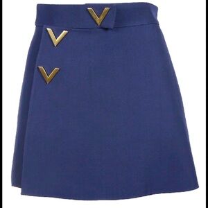NWT Authentic VALENTINO V Plaque blue silk and wool cady Mini Skirt size 6